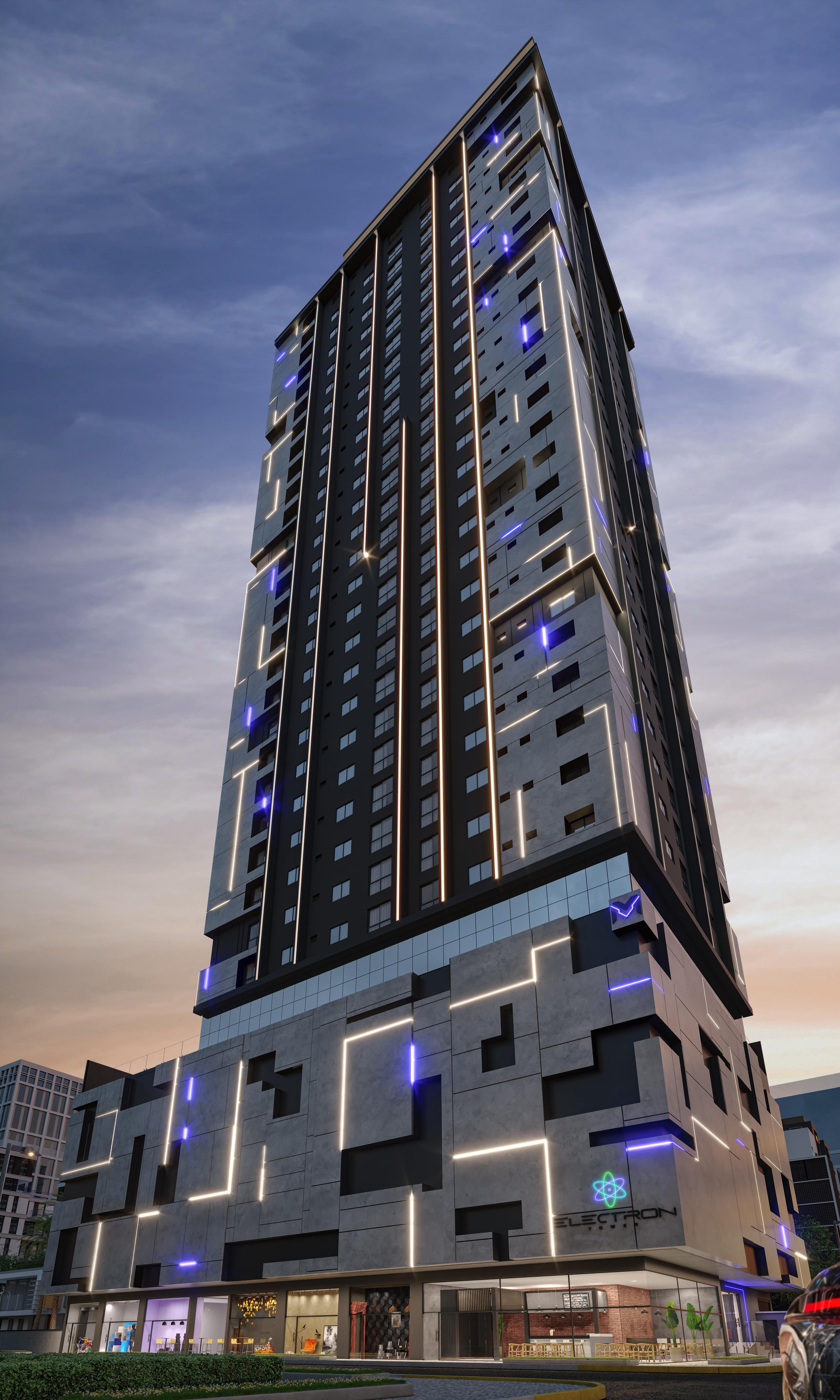 Electron Tower fachada neon